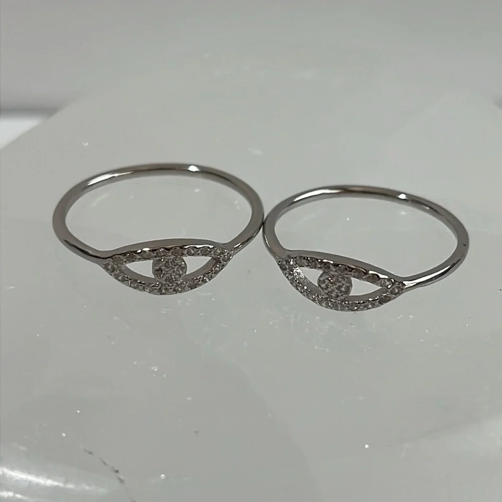 SOLID 925 STERLING SILVER DAINTY EVIL EYE RING CUBIC ZIRCONIA - Picture 6 of 6